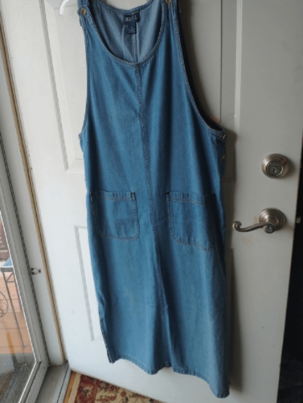 Vtg Blue J. Prairie Farm Denim Overall Dress Button Mid Wash Medium